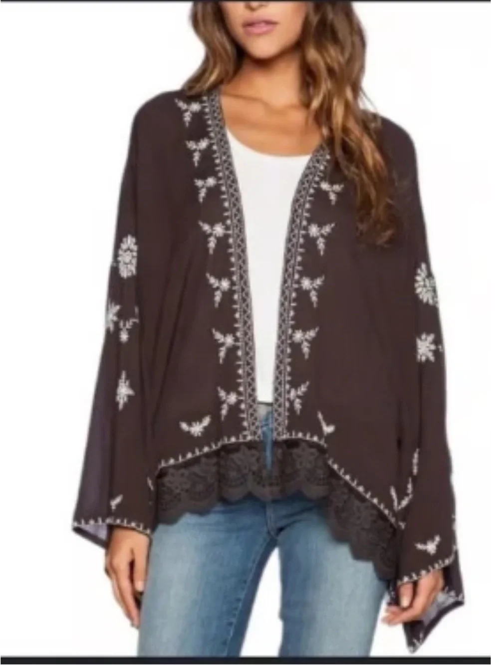 Free People Boho Cropped Embroidered Kimono. Size Medium.